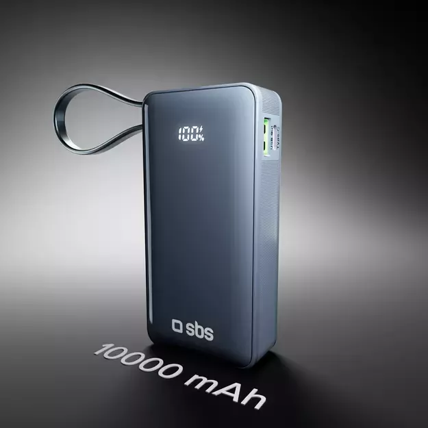 Powerbank SBS 10000 mAh 20W with built-in USB-C cable and digital display - dark gray 8