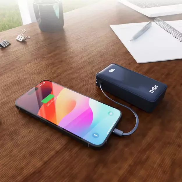Powerbank SBS 10000 mAh 20W with built-in USB-C cable and digital display - dark gray 9