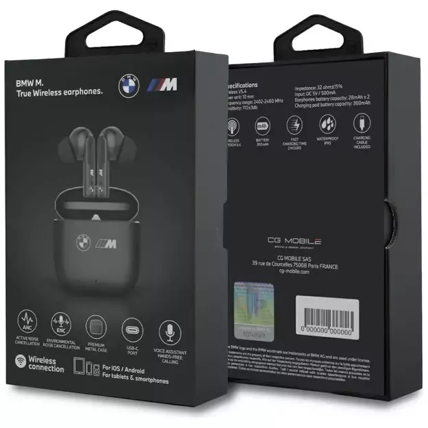 BMW M Metal M Logo Print ANC-ENC TWS Bluetooth Headphones - Black 4