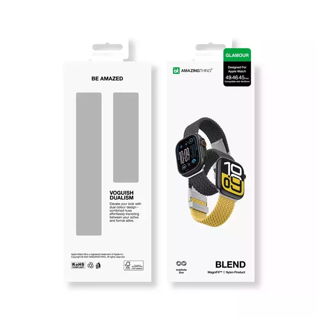 Set of 2 AmazingThing Blend Band for Apple Watch 45/46/49mm - Yellow-Black/Black 14