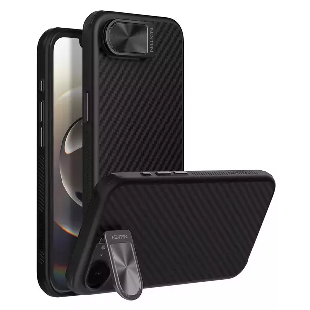 Etui Nillkin CarboProp Magnetic z osłoną na aparat i podstawką na iPhone 16e - czarne