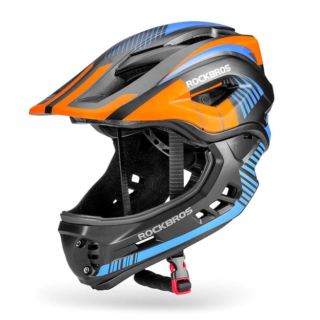 Rockbros TT-32SOBL-S children' s bicycle helmet with removable chinbar, size S - black and orange