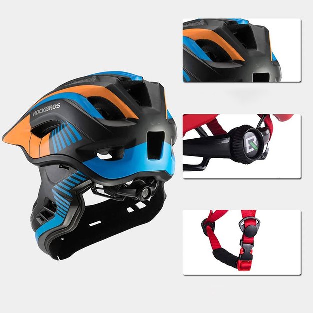 Rockbros TT-32SOBL-S children' s bicycle helmet with removable chinbar, size S - black and orange 2