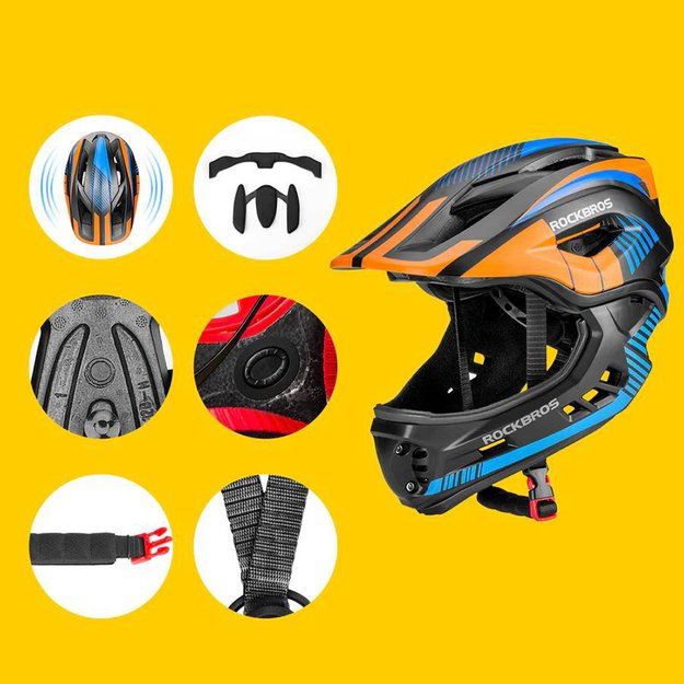 Rockbros TT-32SOBL-S children' s bicycle helmet with removable chinbar, size S - black and orange 3