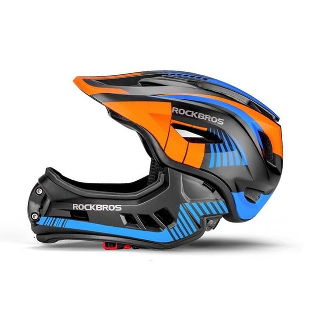 Rockbros TT-32SOBL-S children' s bicycle helmet with removable chinbar, size S - black and orange 1