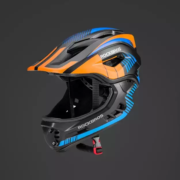 Rockbros TT-32SOBL-S children' s bicycle helmet with removable chinbar, size S - black and orange 6