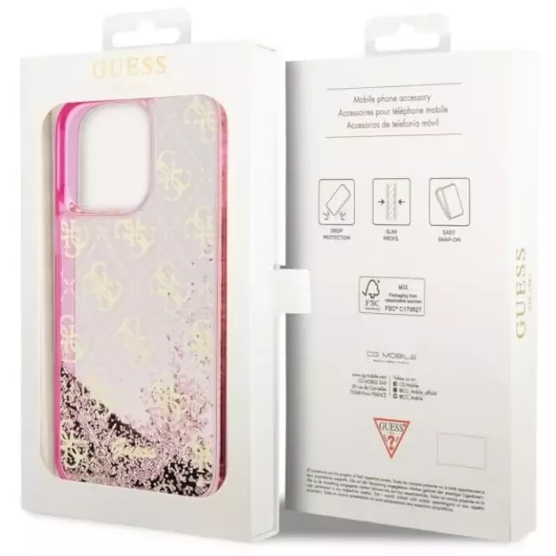 Guess GUHCP14LLC4PSGP iPhone 14 Pro 6.1  pink/pink hardcase Liquid Glitter 4G Transculent 7
