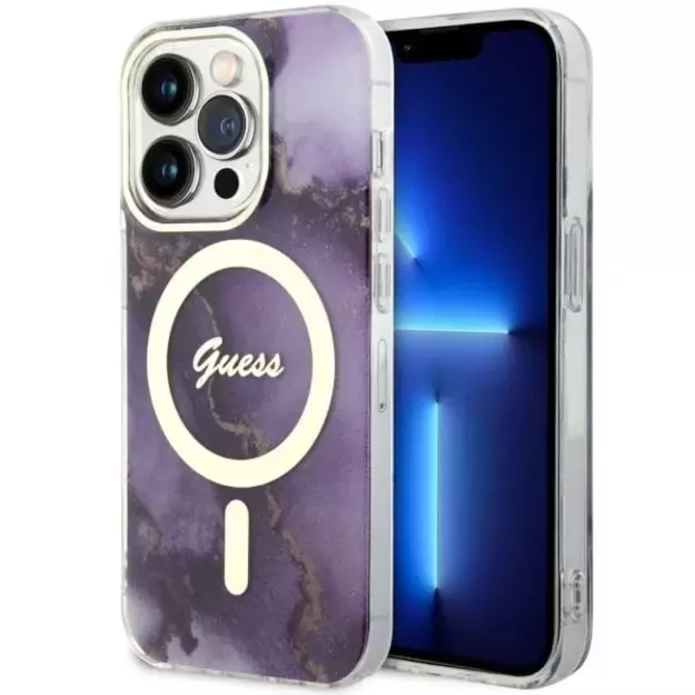 Guess GUHMP14LHTMRSU iPhone 14 Pro 6.1  purple/purple hardcase Golden Marble MagSafe