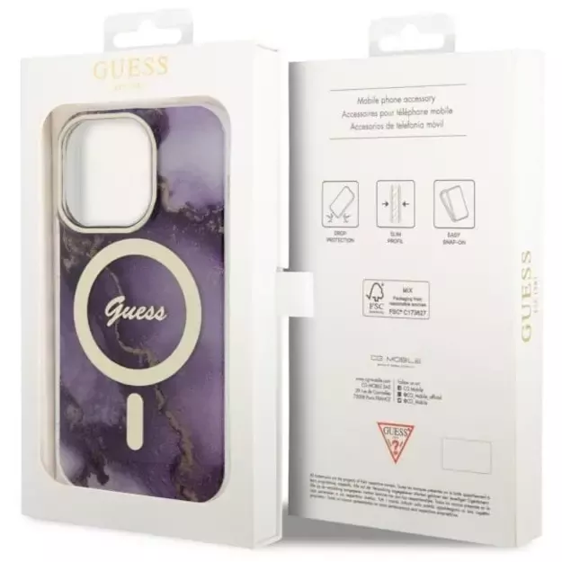 Guess GUHMP14LHTMRSU iPhone 14 Pro 6.1  purple/purple hardcase Golden Marble MagSafe 6