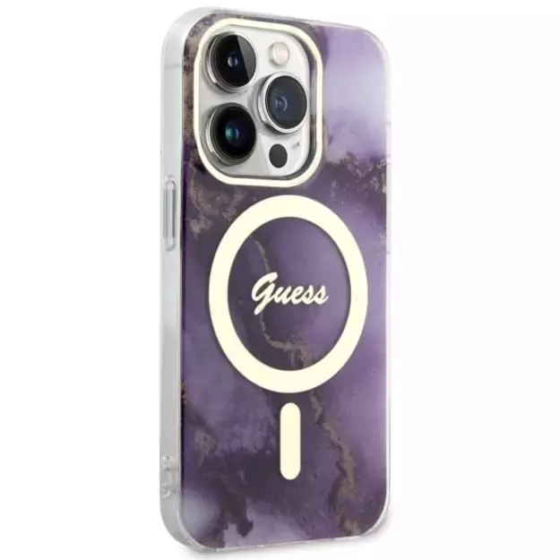 Guess GUHMP14LHTMRSU iPhone 14 Pro 6.1  purple/purple hardcase Golden Marble MagSafe 3