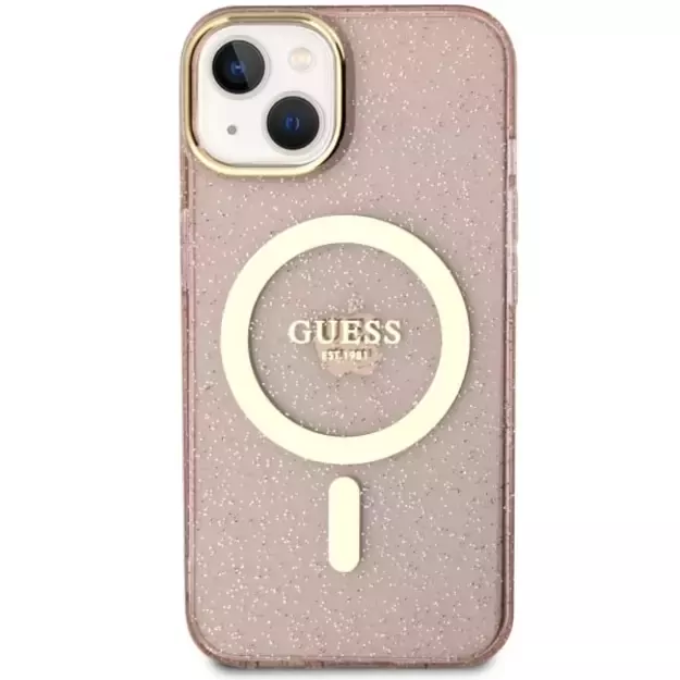 Guess GUHMP14MHCMCGP iPhone 14 Plus 6.7  pink/pink hardcase Glitter Gold MagSafe 2