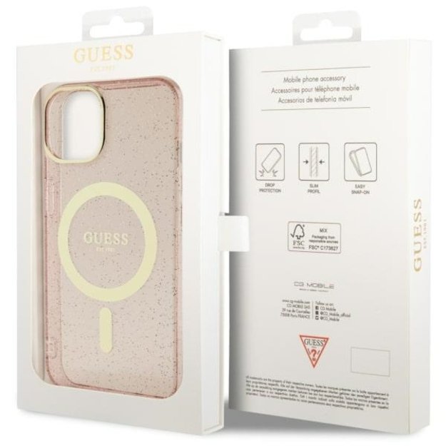 Guess GUHMP14MHCMCGP iPhone 14 Plus 6.7  pink/pink hardcase Glitter Gold MagSafe 14