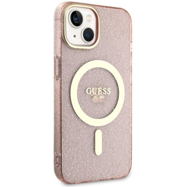 Guess GUHMP14MHCMCGP iPhone 14 Plus 6.7  pink/pink hardcase Glitter Gold MagSafe 10