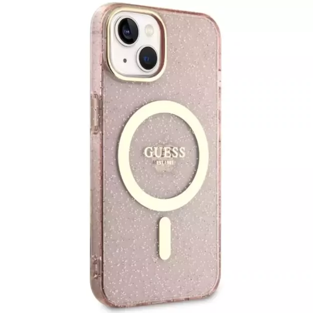 Guess GUHMP14MHCMCGP iPhone 14 Plus 6.7  pink/pink hardcase Glitter Gold MagSafe 3
