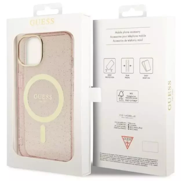Guess GUHMP14MHCMCGP iPhone 14 Plus 6.7  pink/pink hardcase Glitter Gold MagSafe 7