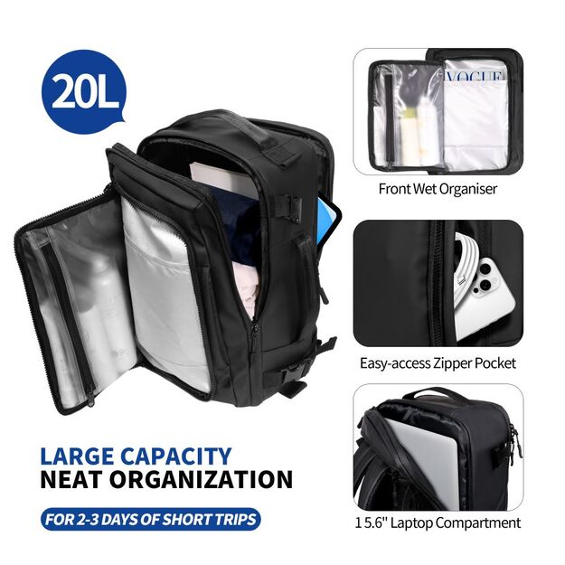 Tech-Protect Defender S50 Backpack for Ryanair &amp  Wizzar, 20L Laptop - Black 4