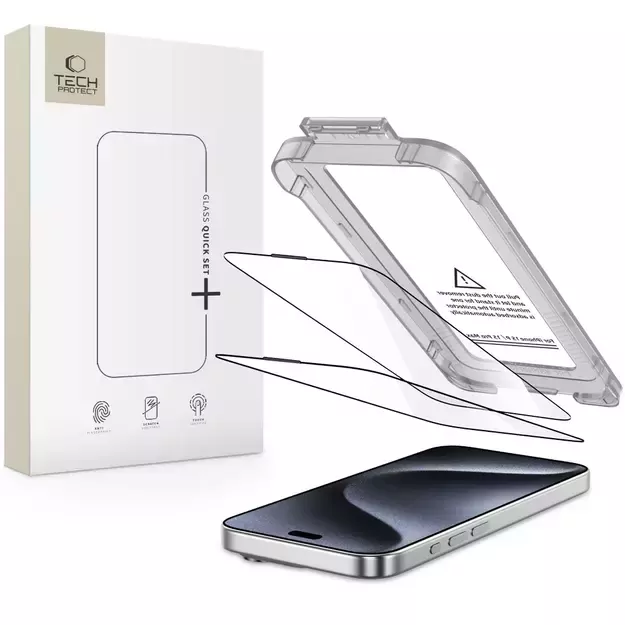 Tech-Protect Quick Set+ 2-pack tempered glass for iPhone 15 Pro Max - black