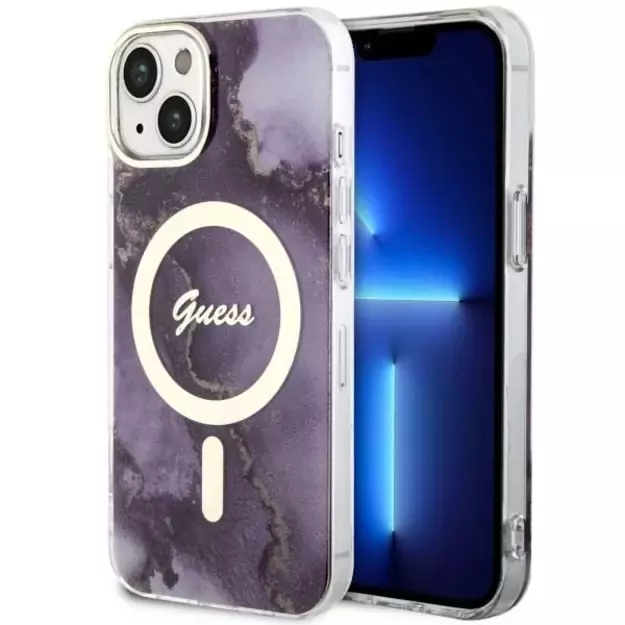 Guess GUHMP14SHTMRSU iPhone 14 6.1&quot  purple/purple hardcase Golden Marble MagSafe