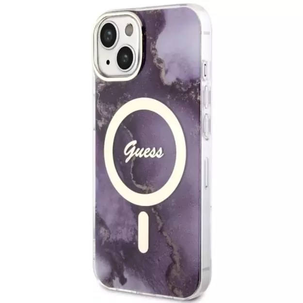Guess GUHMP14SHTMRSU iPhone 14 6.1&quot  purple/purple hardcase Golden Marble MagSafe 1