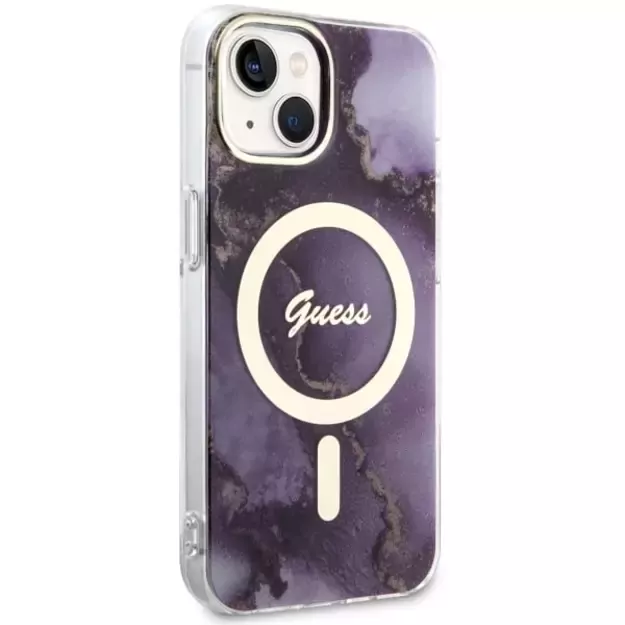 Guess GUHMP14SHTMRSU iPhone 14 6.1&quot  purple/purple hardcase Golden Marble MagSafe 3