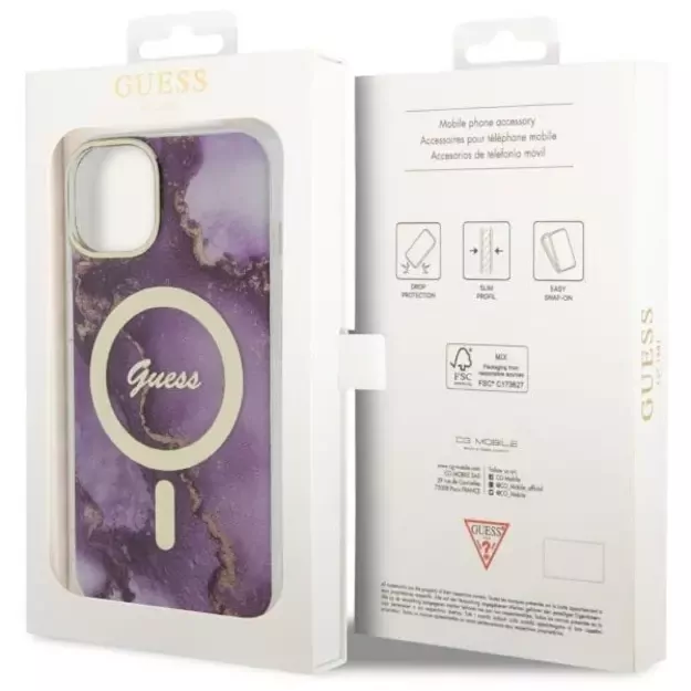 Guess GUHMP14SHTMRSU iPhone 14 6.1&quot  purple/purple hardcase Golden Marble MagSafe 7