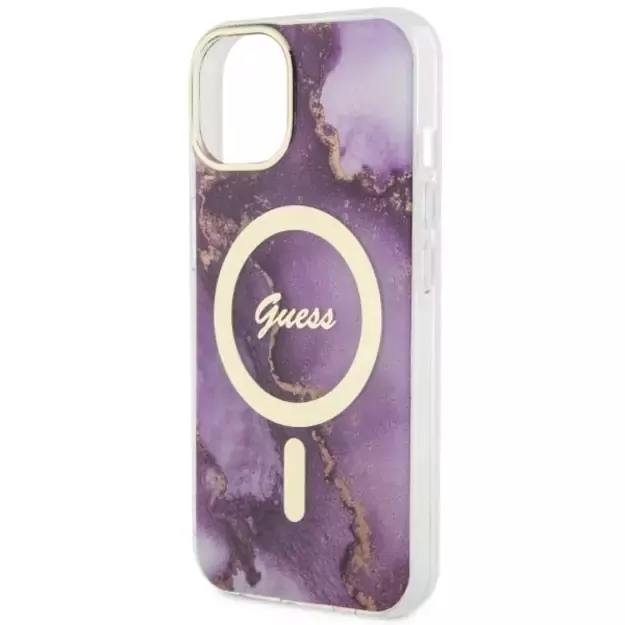 Guess GUHMP14SHTMRSU iPhone 14 6.1&quot  purple/purple hardcase Golden Marble MagSafe 5