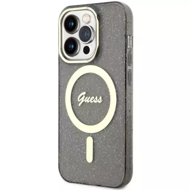 Guess GUHMP14XHCMCGK iPhone 14 Pro Max 6.7&quot  black/black hardcase Glitter Gold MagSafe 1