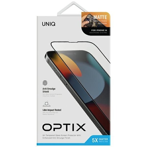 Uniq Optix Matte frosted tempered glass for iPhone 14 / 13 / 13 Pro with applicator 6