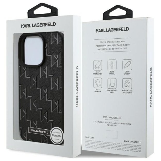 Karl Lagerfeld Leather Monogram Metal Logo MagSafe Case for iPhone 16 Pro Max - Black 7