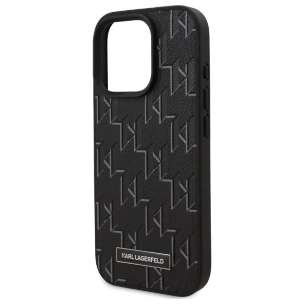 Karl Lagerfeld Leather Monogram Metal Logo MagSafe Case for iPhone 16 Pro Max - Black 5