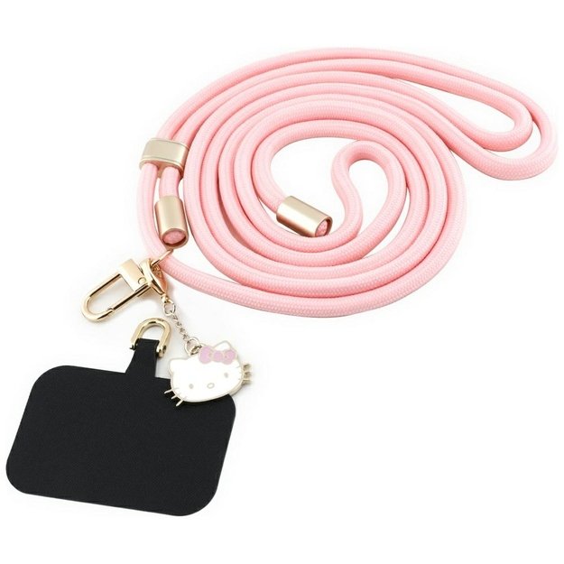 Hello Kitty Patch &amp  Kitty Head Charm Universal Phone Lanyard - Pink