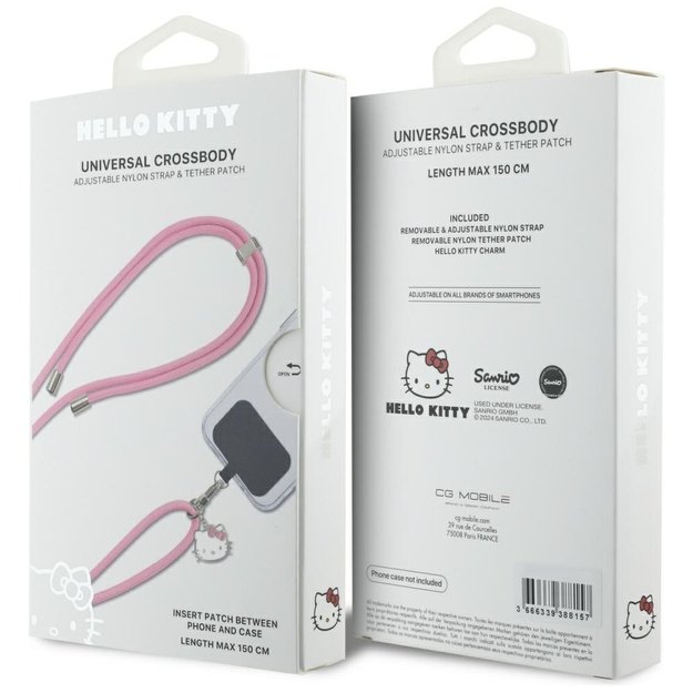 Hello Kitty Patch &amp  Kitty Head Charm Universal Phone Lanyard - Pink 4