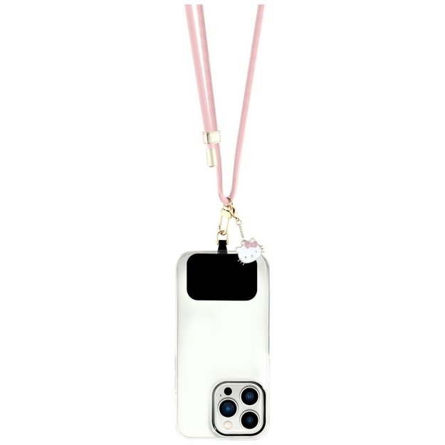 Hello Kitty Patch &amp  Kitty Head Charm Universal Phone Lanyard - Pink 1