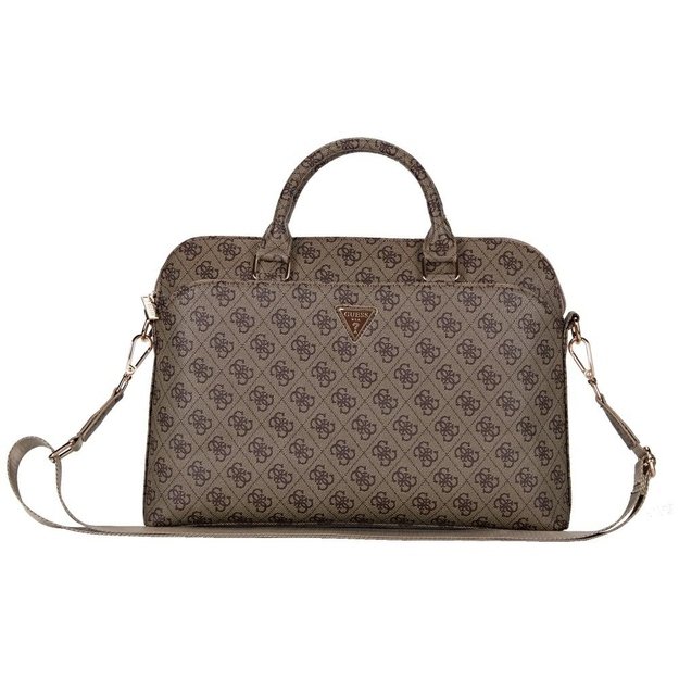 Guess 4G Zipper Pocket Triangle Logo 15&quot  Laptop Bag - Brown