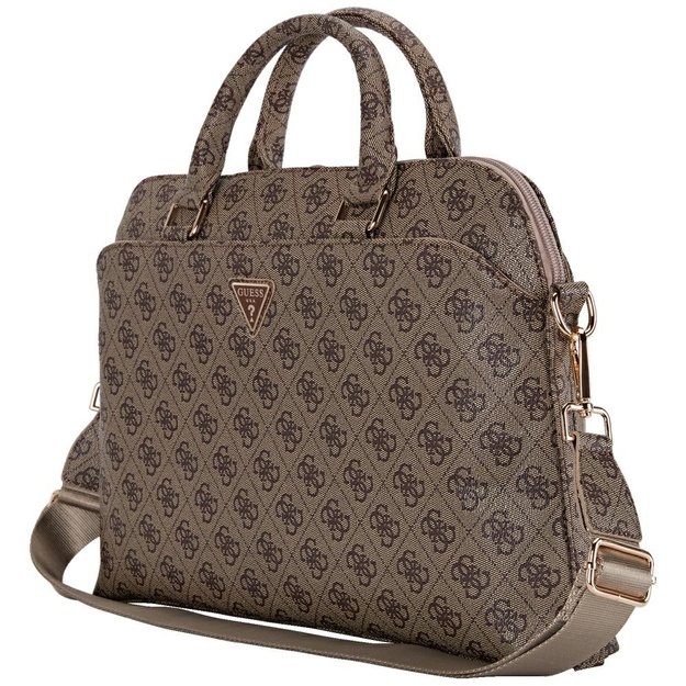 Guess 4G Zipper Pocket Triangle Logo 15&quot  Laptop Bag - Brown 2