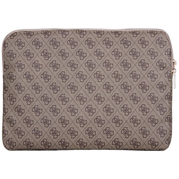 Guess Sleeve 4G Zipper Pocket Triangle Logo 14&quot  Laptop Bag - Brown 1