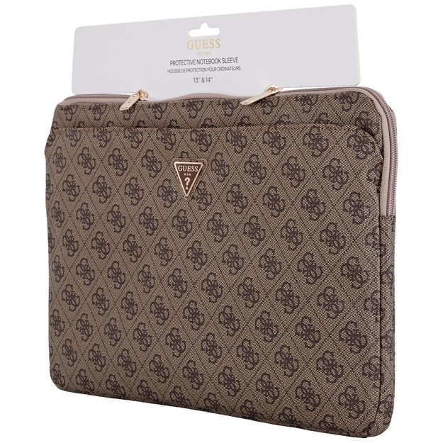 Guess Sleeve 4G Zipper Pocket Triangle Logo 14&quot  Laptop Bag - Brown 3