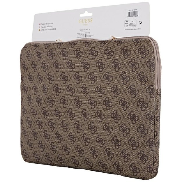 Guess Sleeve 4G Zipper Pocket Triangle Logo 14&quot  Laptop Bag - Brown 4