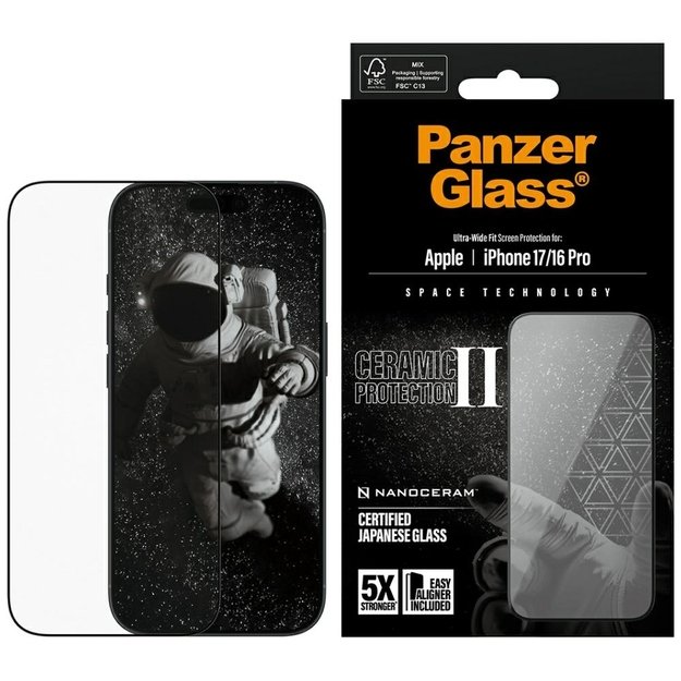 PanzerGlass Ceramic II Ultra-Wide Fit EasyAligner Tempered Glass for iPhone 16 / 16 Plus / 17