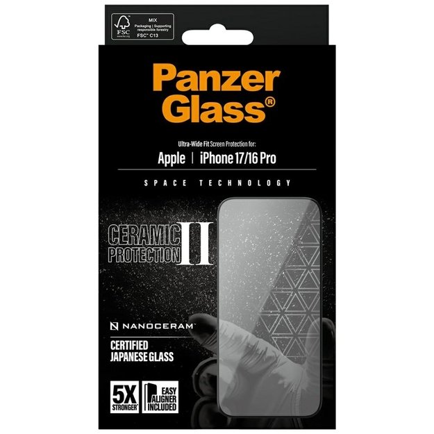 PanzerGlass Ceramic II Ultra-Wide Fit EasyAligner Tempered Glass for iPhone 16 / 16 Plus / 17 4