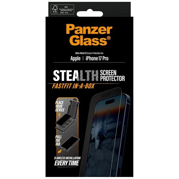 PanzerGlass Stealth Ultra-Wide Fit Fastfit Tempered Glass for iPhone 17 Pro 4