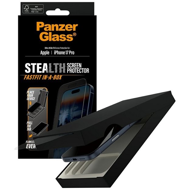 PanzerGlass Stealth Ultra-Wide Fit Fastfit Tempered Glass for iPhone 17 Pro 3