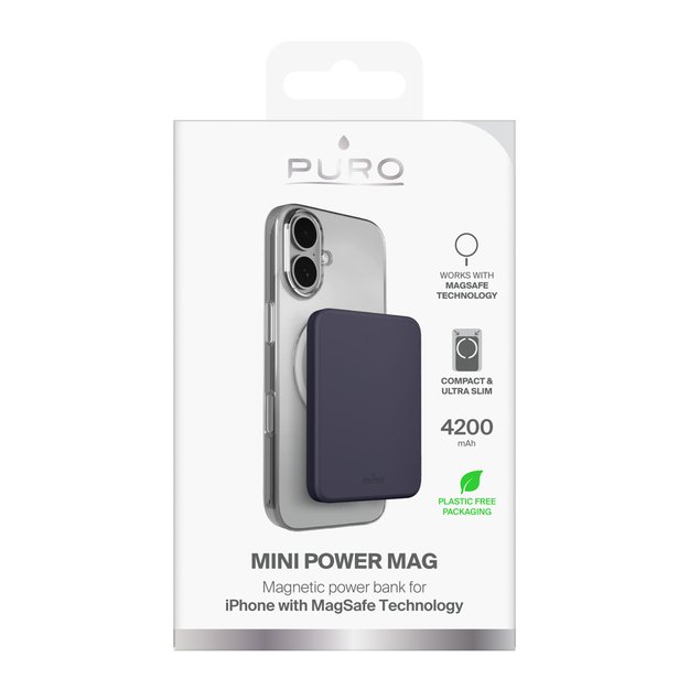 Puro 4200mAh Ultra-Thin MagSafe USB-C Compatible Power Bank - Gray 1