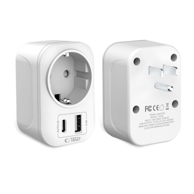 Tech-Protect TA100 US Adapter - White 1