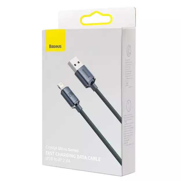 Baseus Crystal Shine Series cable USB cable for fast charging and data transfer USB Type A - Lightning 2.4A 2m black (CAJY000101) 4