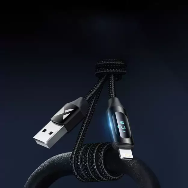 USB-A Cable - Lightning Wozinsky WUALC1 with LED Display 2.4A 1m - Black 2