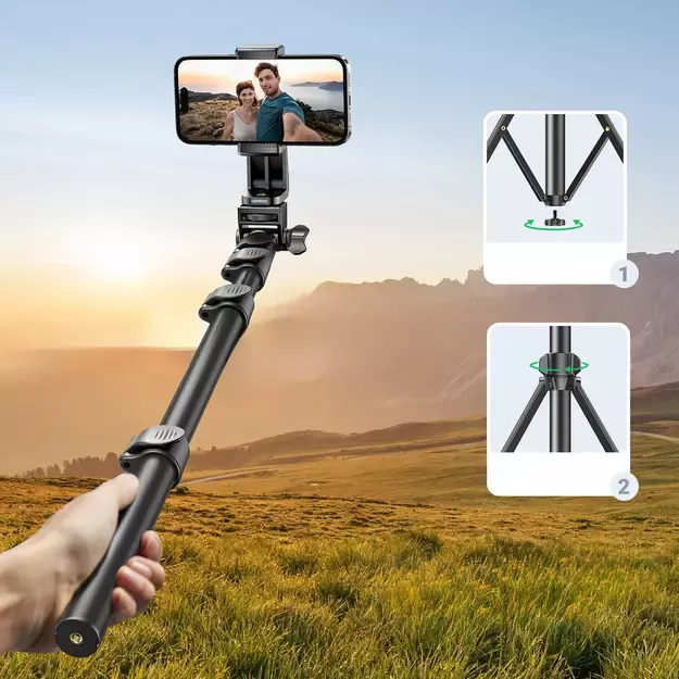 Ugreen LP680 selfie stick with stand and Bluetooth remote control 1.8m - black 1