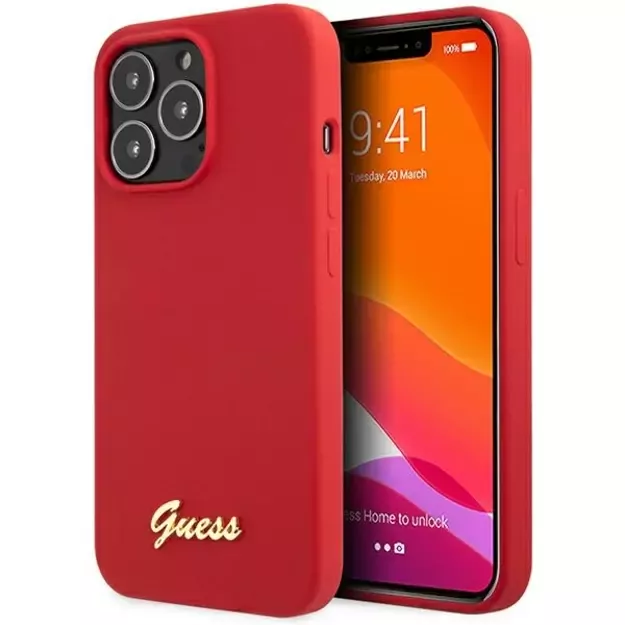 Guess GUHCP13XLSLMGRE iPhone 13 Pro Max 6.7  red/burgundy hard case Silicone Vintage Gold Logo