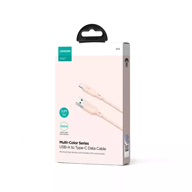 Joyroom Multi-Color Series S-A34 USB-A / USB-C Cable 100W 1m - Pink 1