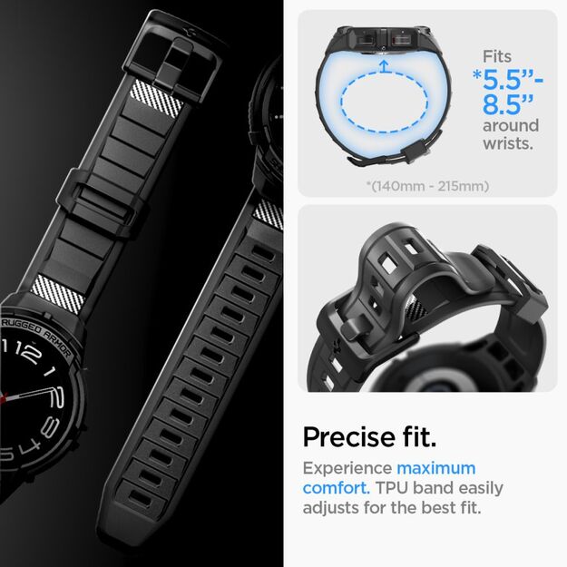 Spigen Rugged Armor Pro Case with Strap for Samsung Galaxy Watch 6 Classic (47mm) - Black 14